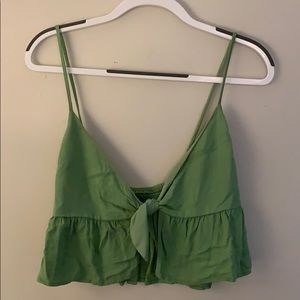 Green front tie crop tank top